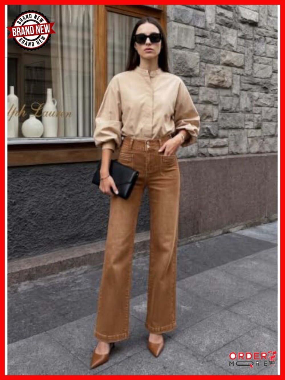 High Waisted Wide Leg Jeans Stretchy Tummy Control Flared Denim Pants - Picture 5 of 6